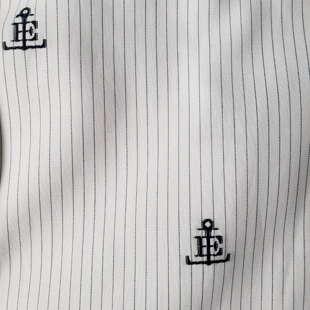 Lands' End Nautical Anchor Logo Non Iron Button Up White Striped Shirt - Picture 3 of 13